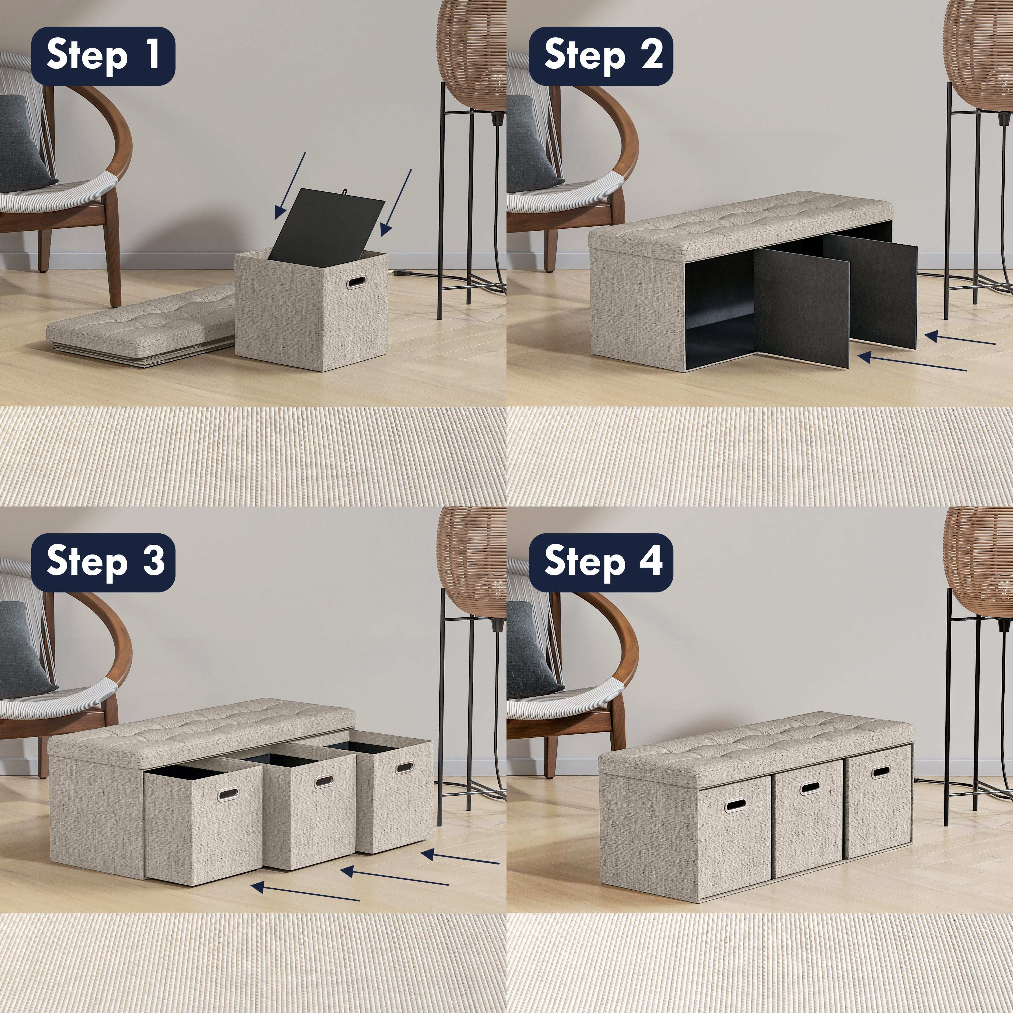 Ornavo Home Collapsible Large Storage Bench Ottoman with Drawers, Perfect for Living Room, Bedroom and Entryway - Image 10