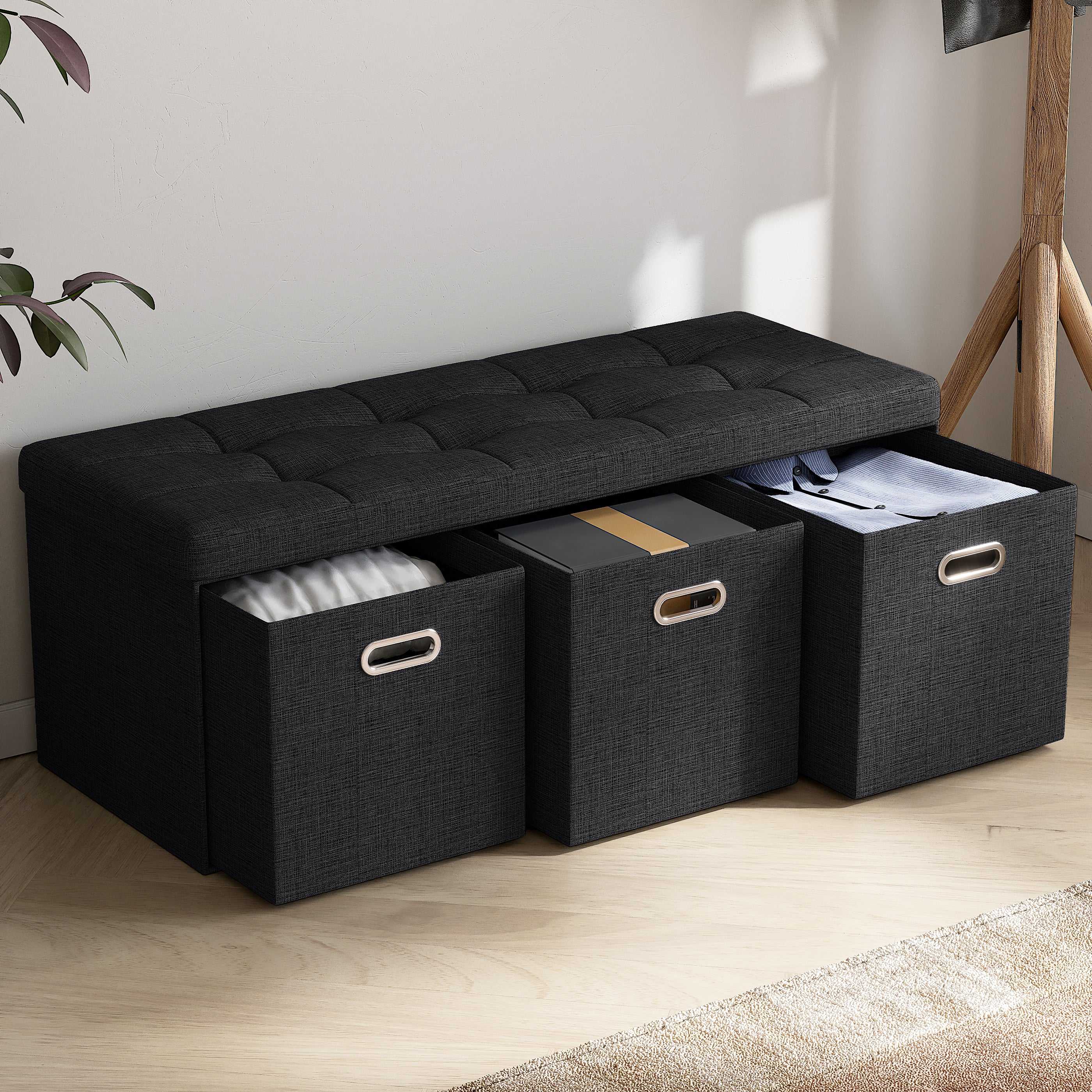 Ornavo Home Collapsible Large Storage Bench Ottoman with Drawers, Perfect for Living Room, Bedroom and Entryway - Image 11