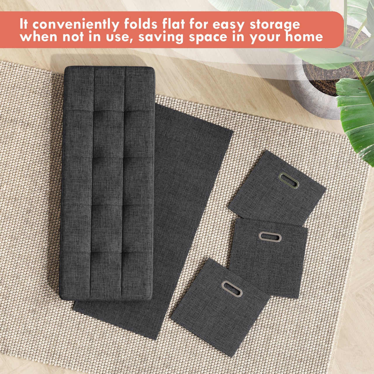 Ornavo Home Collapsible Large Storage Bench Ottoman with Drawers, Perfect for Living Room, Bedroom and Entryway - Image 12