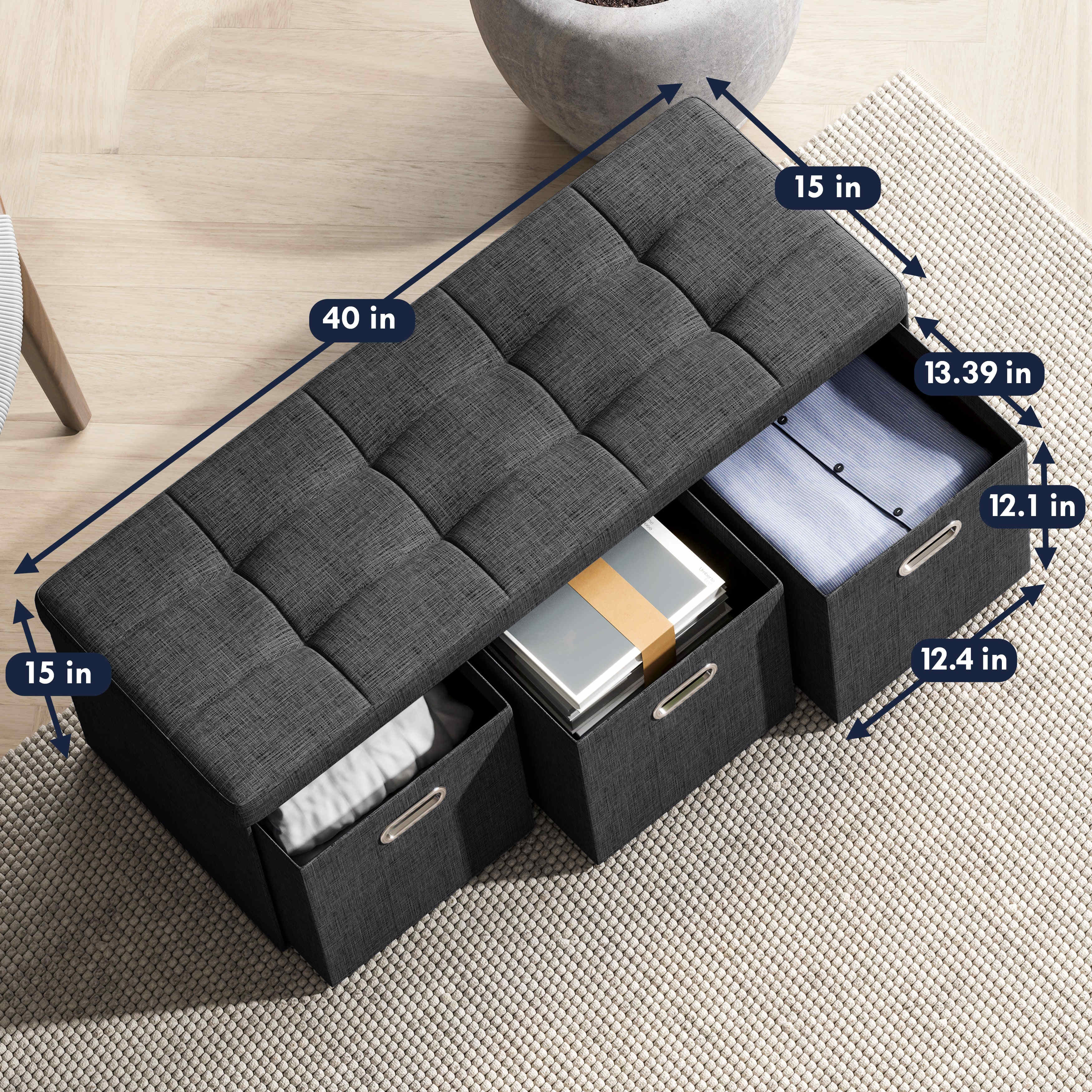 Ornavo Home Collapsible Large Storage Bench Ottoman with Drawers, Perfect for Living Room, Bedroom and Entryway - Image 14