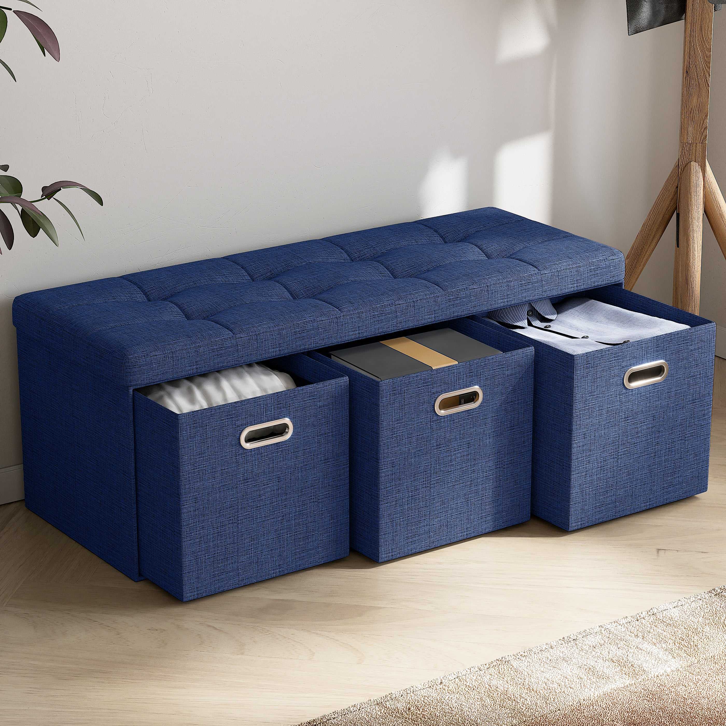 Ornavo Home Collapsible Large Storage Bench Ottoman with Drawers, Perfect for Living Room, Bedroom and Entryway - Image 16