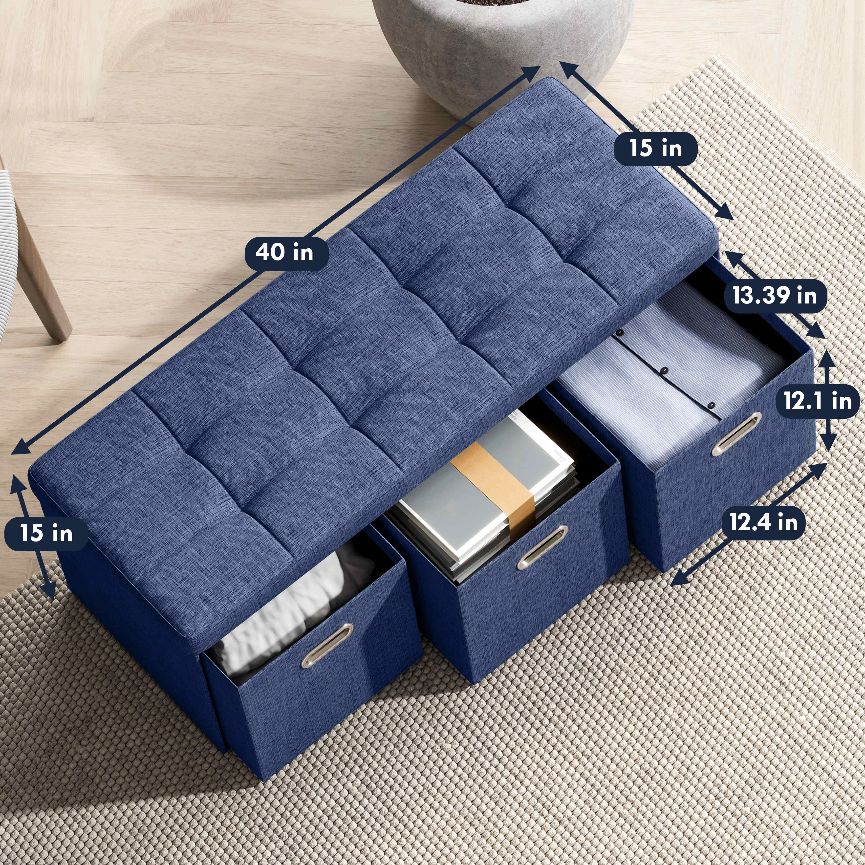 Ornavo Home Collapsible Large Storage Bench Ottoman with Drawers, Perfect for Living Room, Bedroom and Entryway - Image 18