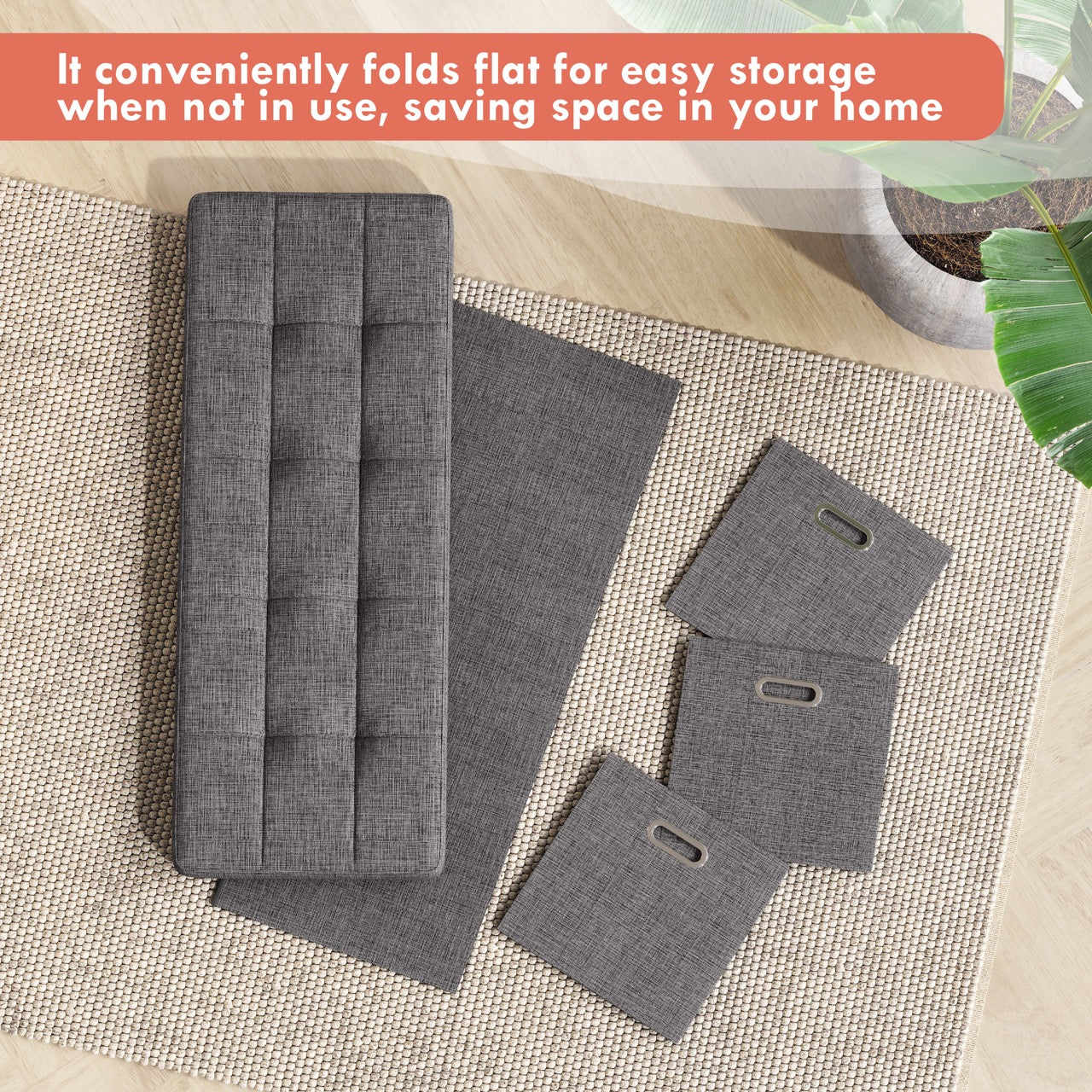 Ornavo Home Collapsible Large Storage Bench Ottoman with Drawers, Perfect for Living Room, Bedroom and Entryway - Image 2