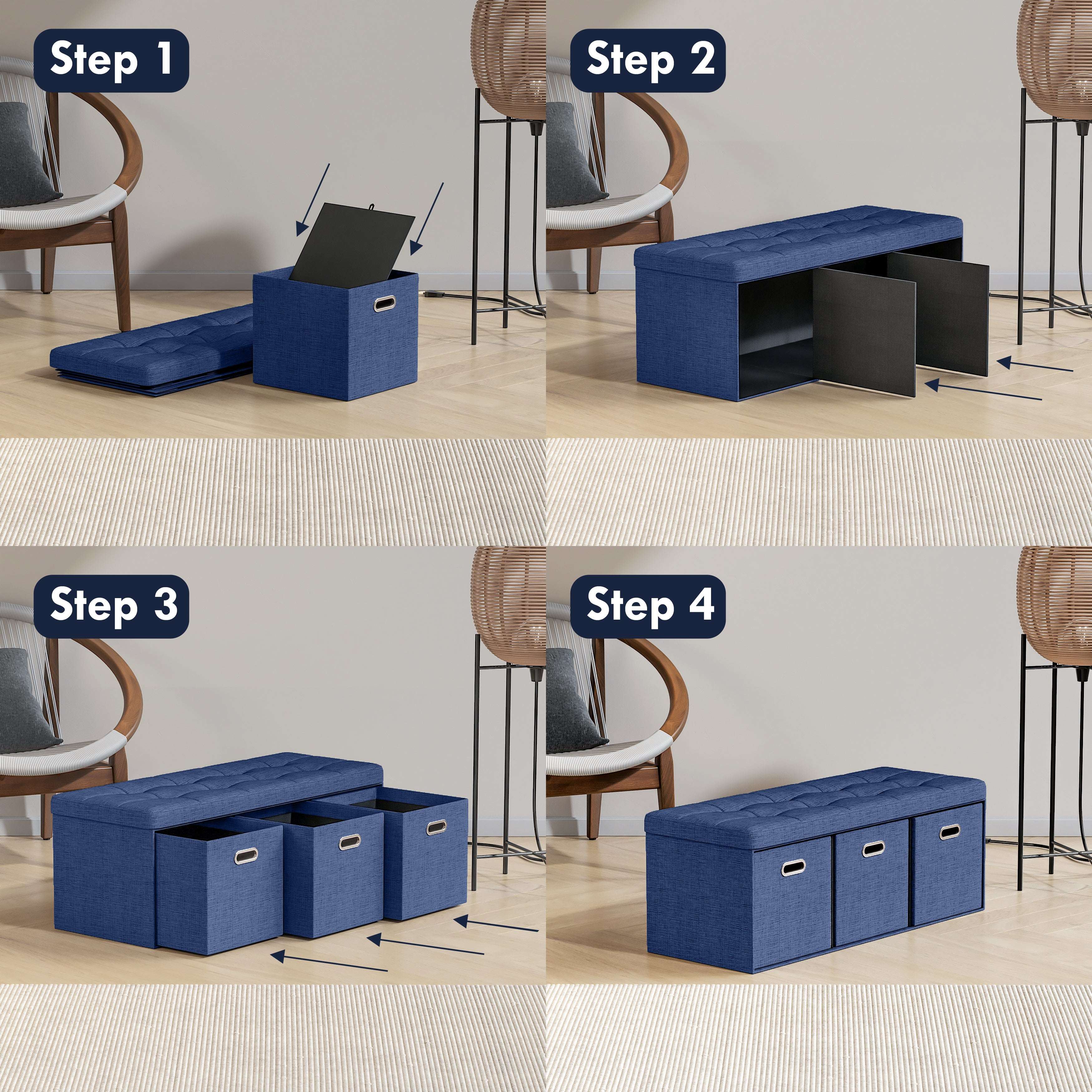 Ornavo Home Collapsible Large Storage Bench Ottoman with Drawers, Perfect for Living Room, Bedroom and Entryway - Image 20