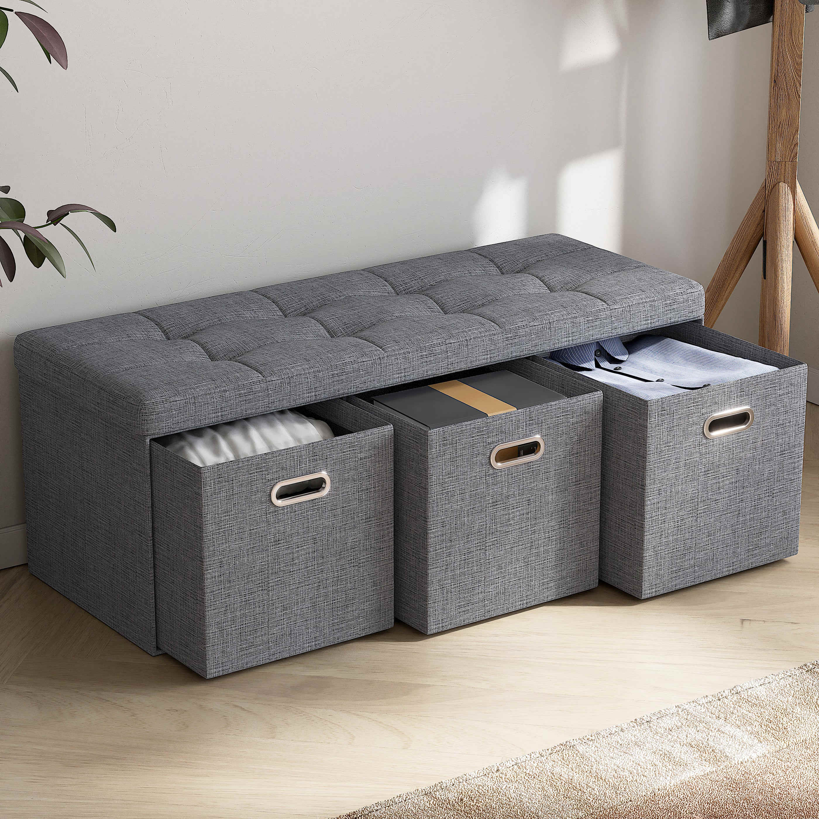 Ornavo Home Collapsible Large Storage Bench Ottoman with Drawers, Perfect for Living Room, Bedroom and Entryway - Image 21