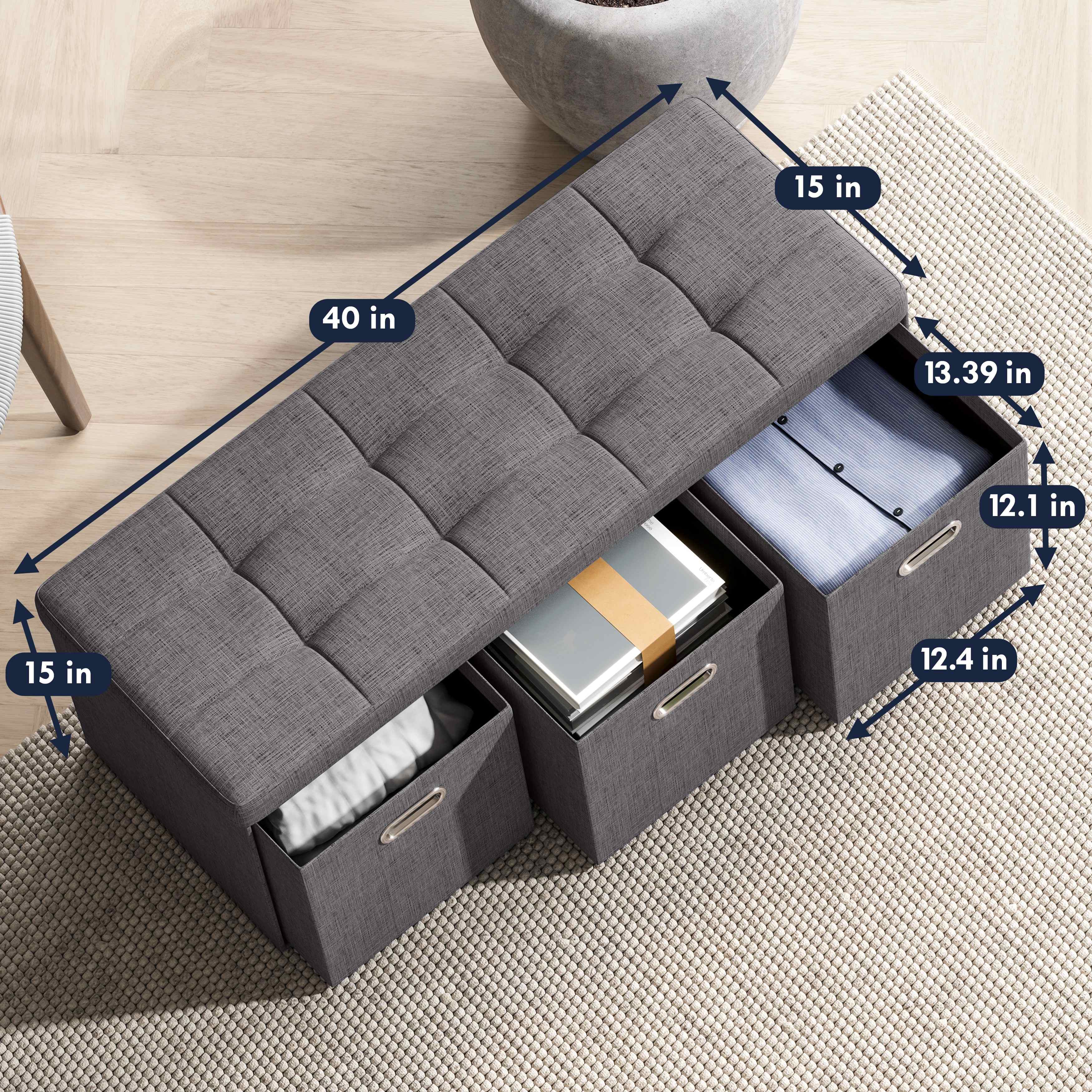 Ornavo Home Collapsible Large Storage Bench Ottoman with Drawers, Perfect for Living Room, Bedroom and Entryway - Image 4