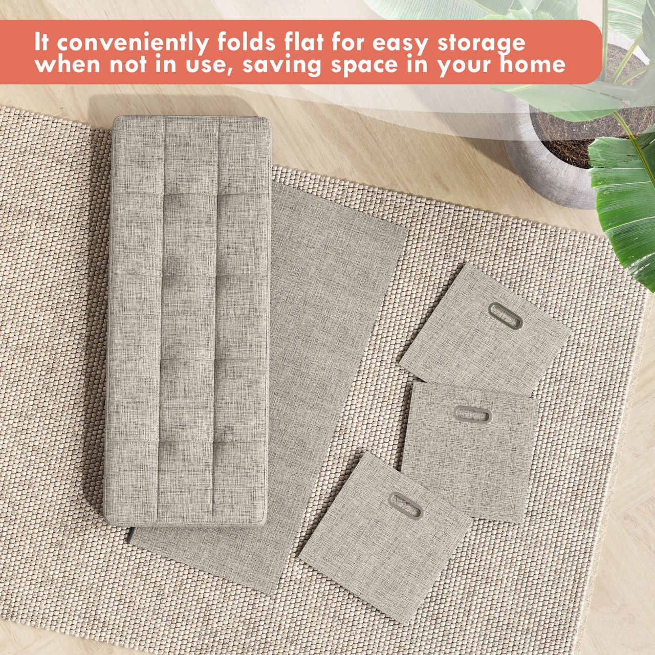 Ornavo Home Collapsible Large Storage Bench Ottoman with Drawers, Perfect for Living Room, Bedroom and Entryway - Image 7