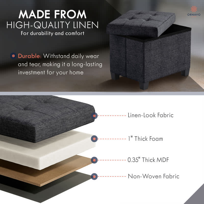 Ornavo Home Collapsible Rectangle Small Storage Ottoman with Legs - Image 15