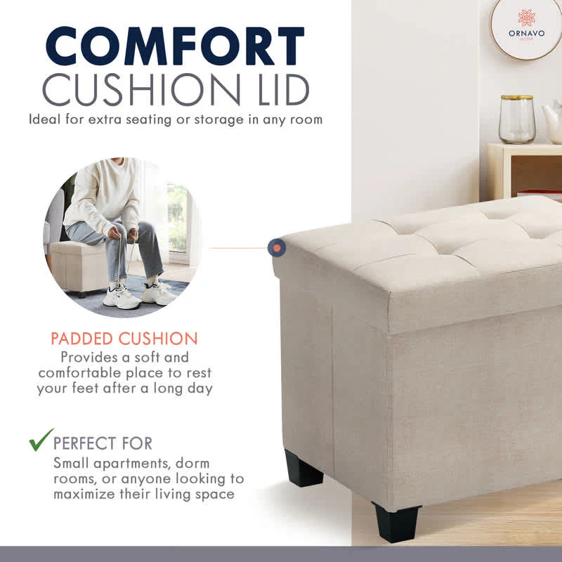 Ornavo Home Collapsible Rectangle Small Storage Ottoman with Legs - Image 18
