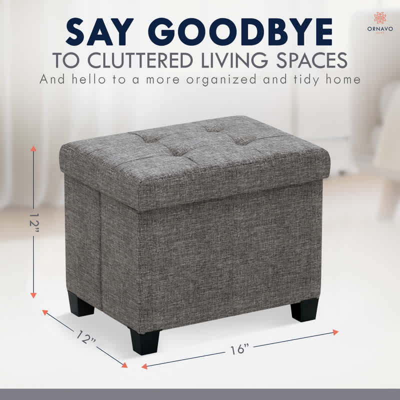 Ornavo Home Collapsible Rectangle Small Storage Ottoman with Legs - Image 7