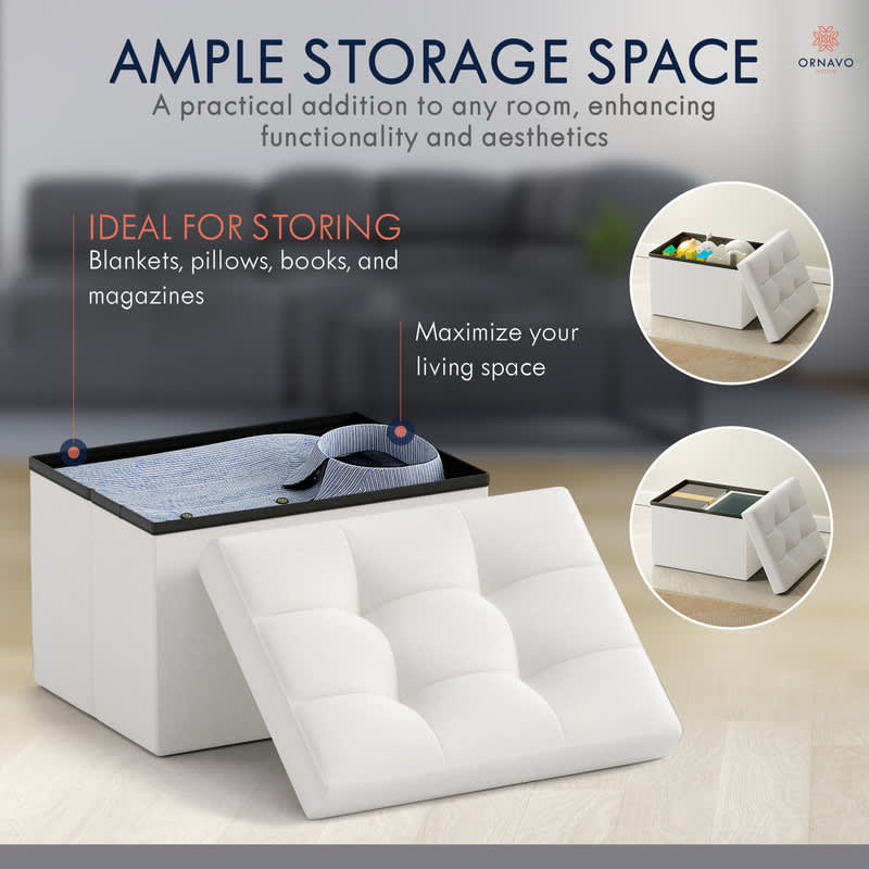 Ornavo Home Collapsible Small Rectangle Footrest Storage Ottoman - Image 16