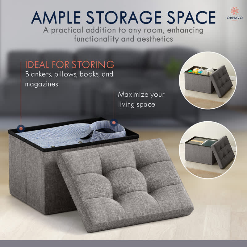 Ornavo Home Collapsible Small Rectangle Footrest Storage Ottoman - Image 23