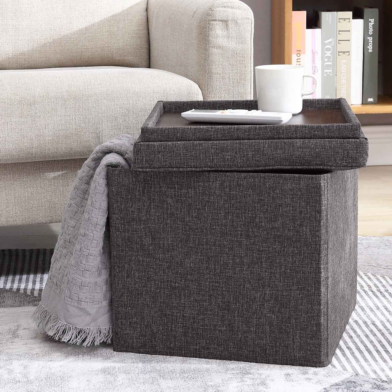 Ornavo Home Collapsible Square Storage Ottoman with Reversible Tray Lid - Image 11