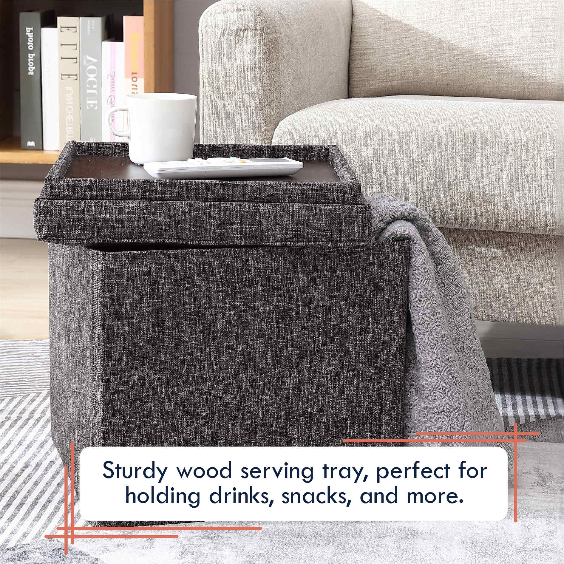 Ornavo Home Collapsible Square Storage Ottoman with Reversible Tray Lid - Image 12