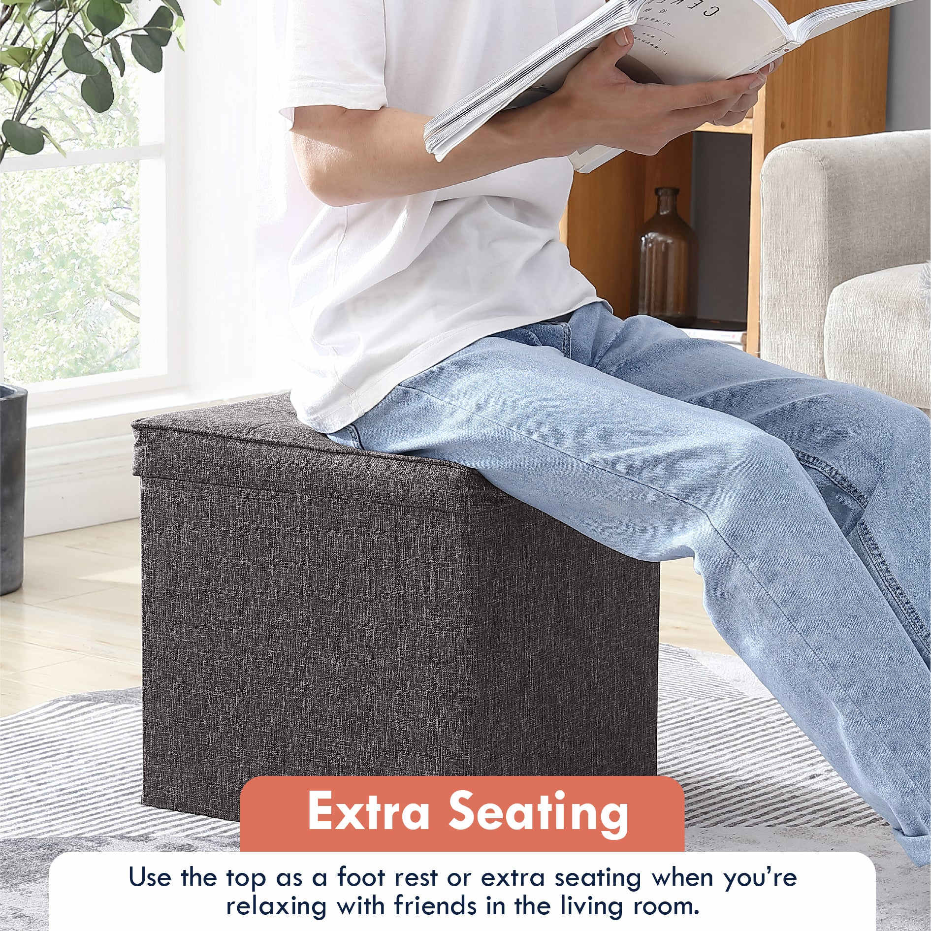 Ornavo Home Collapsible Square Storage Ottoman with Reversible Tray Lid - Image 14