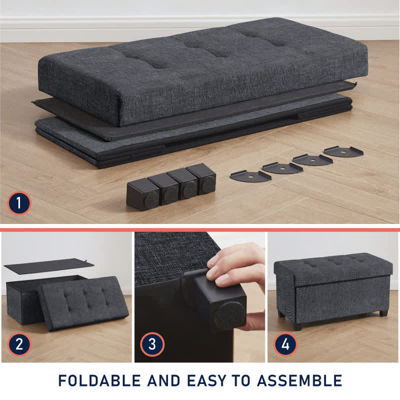 Ornavo Home Foldable Tufted Linen Bench Storage Ottoman with Legs for Bedroom, Entryway and Living Room - Image 12