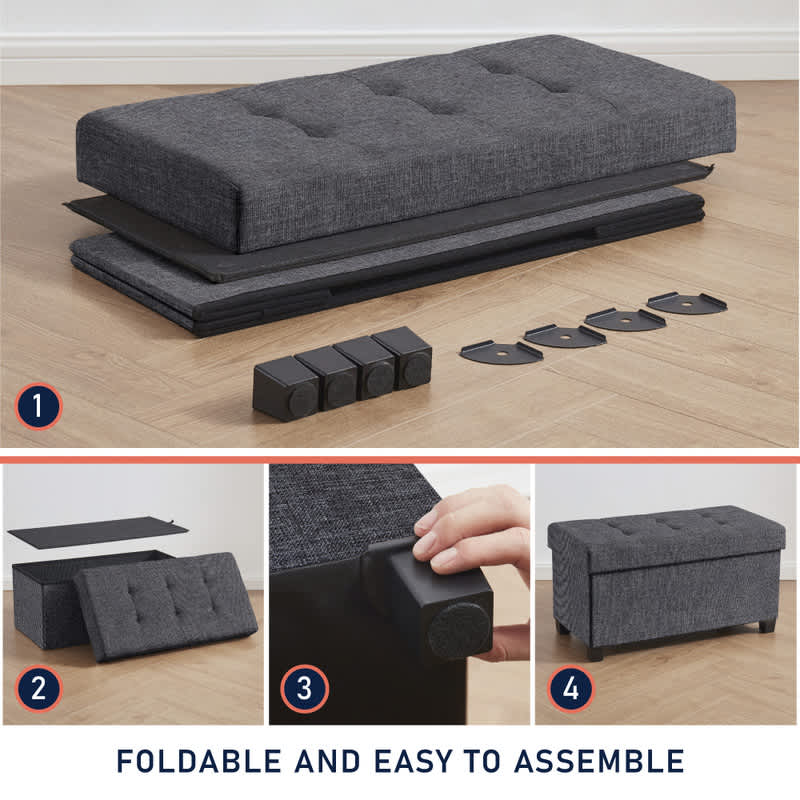 Ornavo Home Foldable Tufted Linen Bench Storage Ottoman with Legs for Bedroom, Entryway and Living Room - Image 17