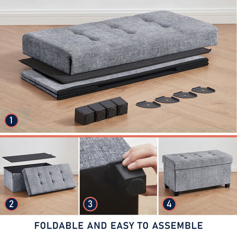 Ornavo Home Foldable Tufted Linen Bench Storage Ottoman with Legs for Bedroom, Entryway and Living Room - Image 24