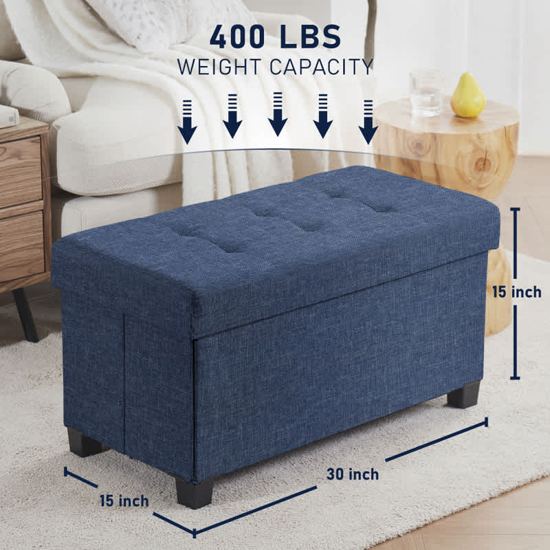 Ornavo Home Foldable Tufted Linen Bench Storage Ottoman with Legs for Bedroom, Entryway and Living Room - Image 27