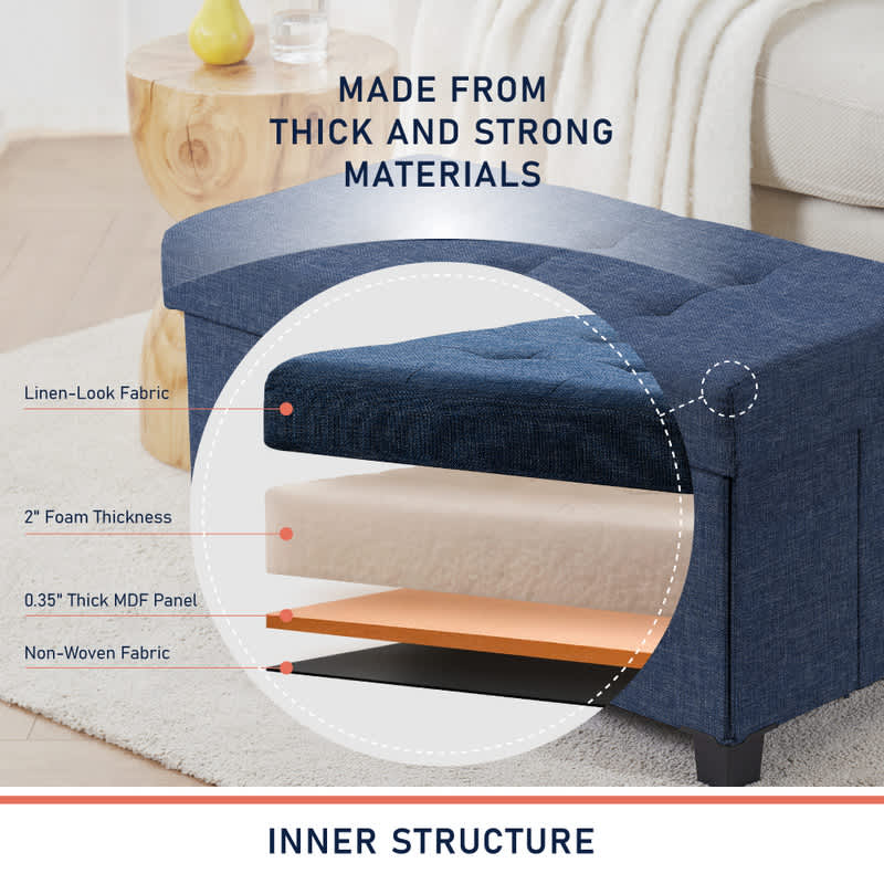 Ornavo Home Foldable Tufted Linen Bench Storage Ottoman with Legs for Bedroom, Entryway and Living Room - Image 28
