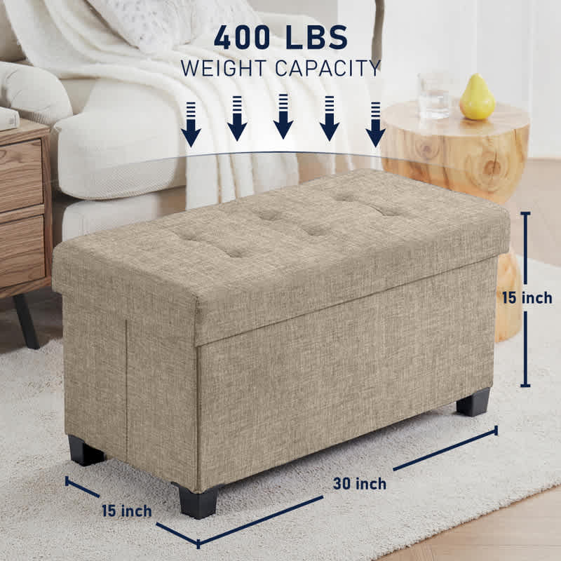Ornavo Home Foldable Tufted Linen Bench Storage Ottoman with Legs for Bedroom, Entryway and Living Room - Image 32