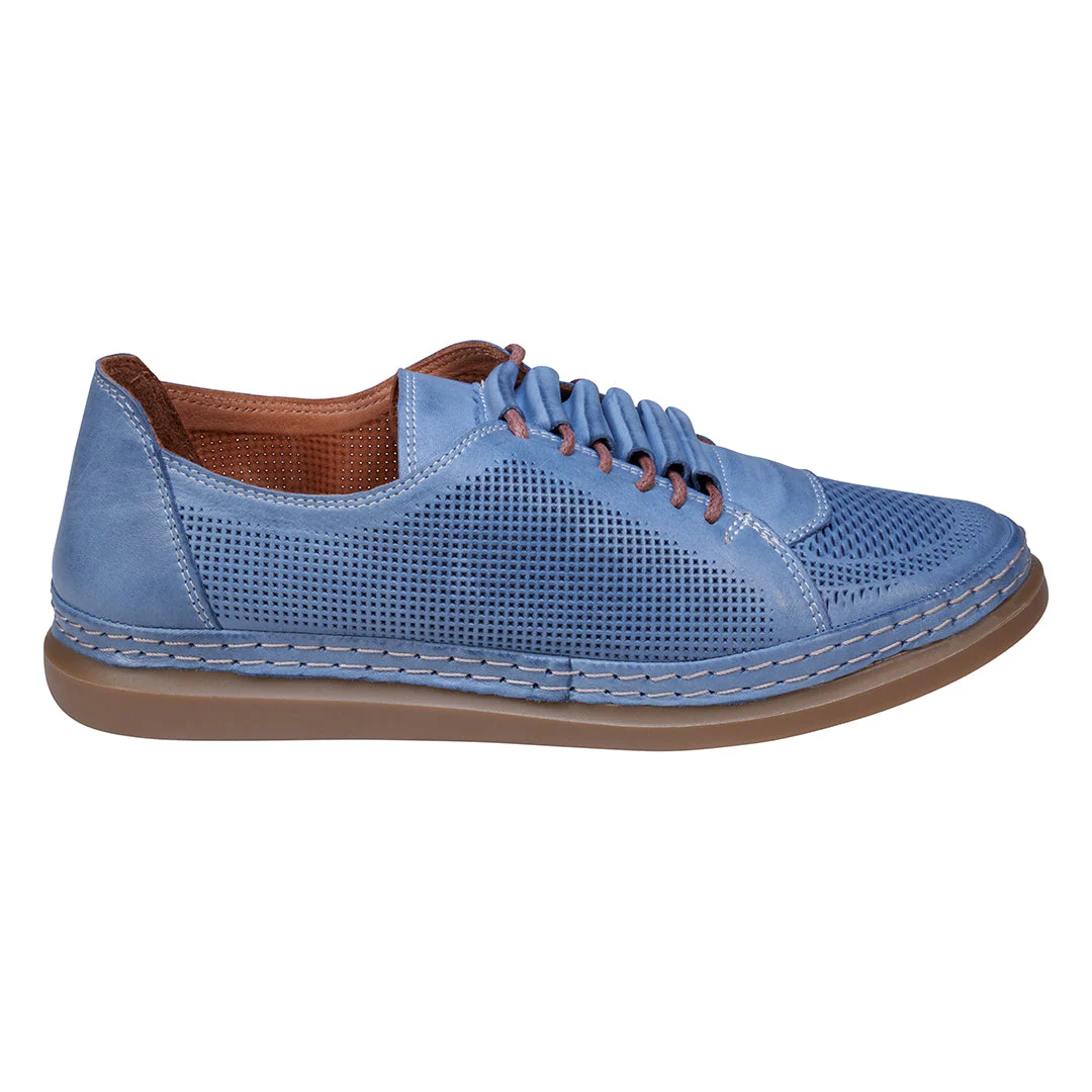 Oscar Blue Hidden Lace Perforated Leather Sneakers - Image 2