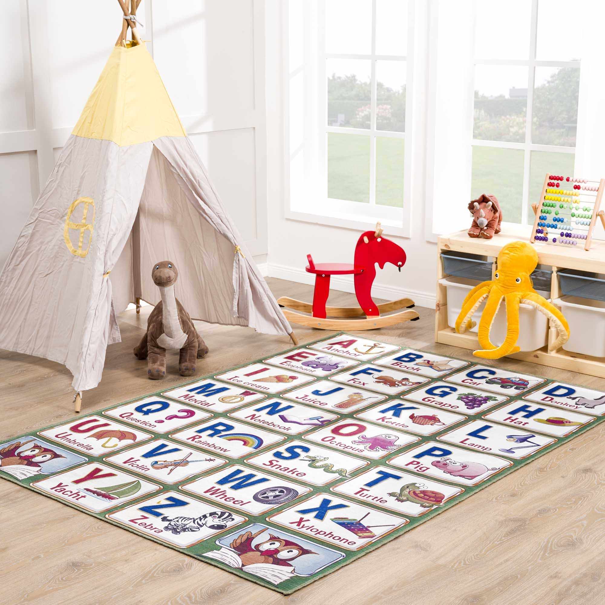 Osric Colorful Alphabet Washable Kids Rug - Image 2
