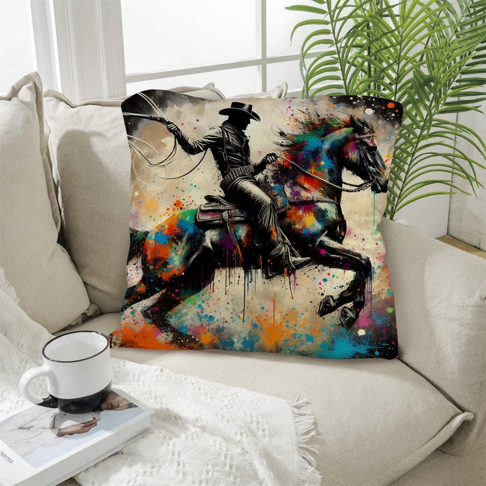 Painted Cowboy Throw Pillo Case Made in America - Image 2