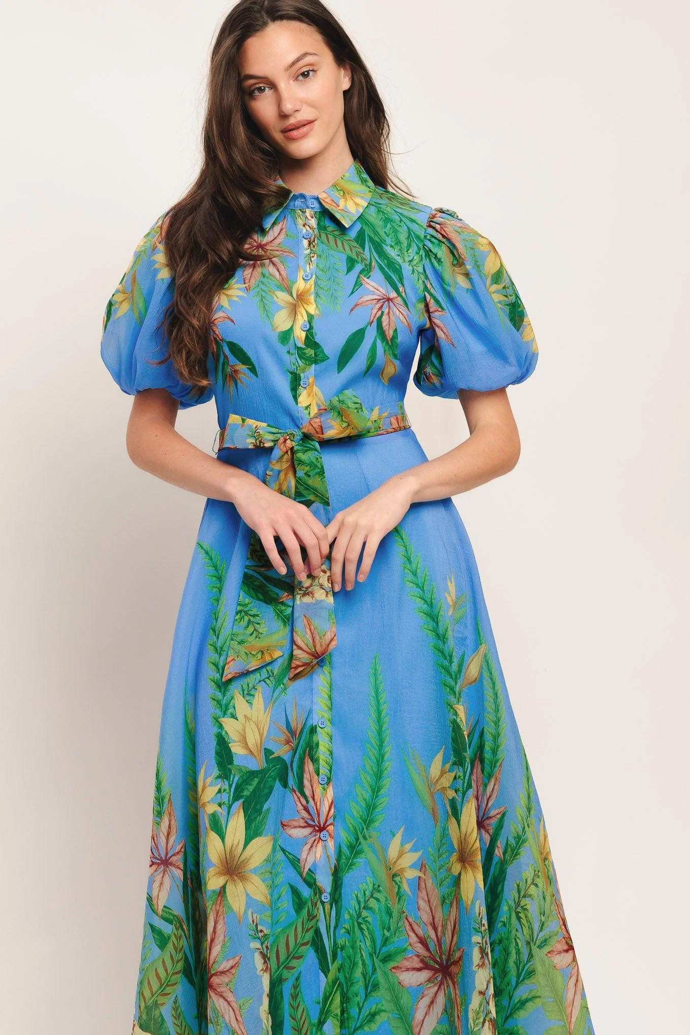 Palm Serenade Blue Woven Midi Dress - Image 4