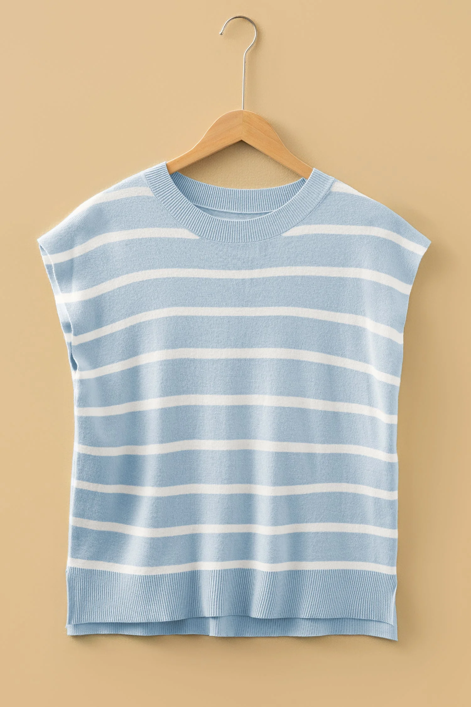 Parchment Side Slits Crewneck Short Sleeve Sweater Tee - Image 9