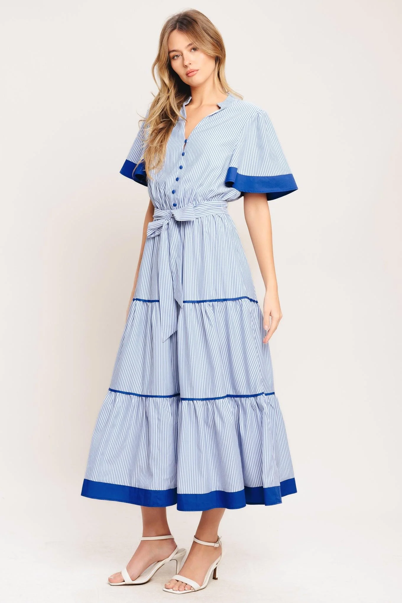 Paris Morning Blue Woven Midi Dress - Image 6