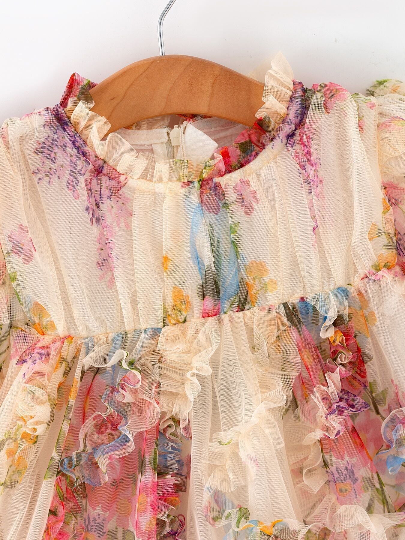 Pastel Flower Ruffle Layered Girls Dress - Image 3