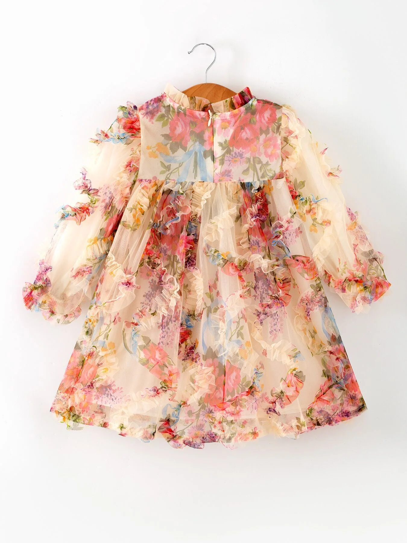 Pastel Flower Ruffle Layered Girls Dress - Image 5