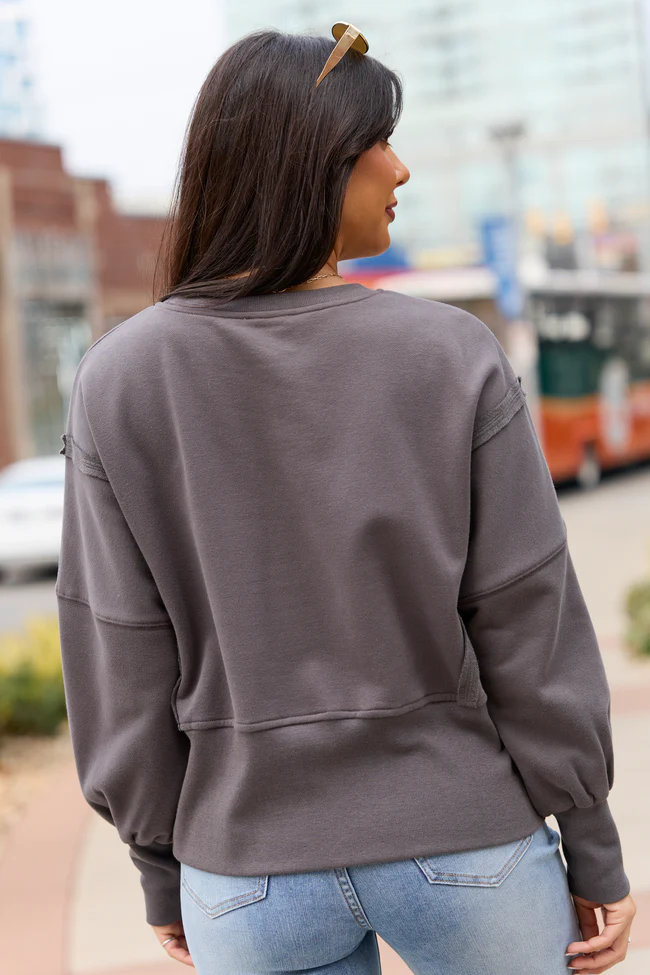 Payton Charcoal Cropped Crewneck Top - Image 4