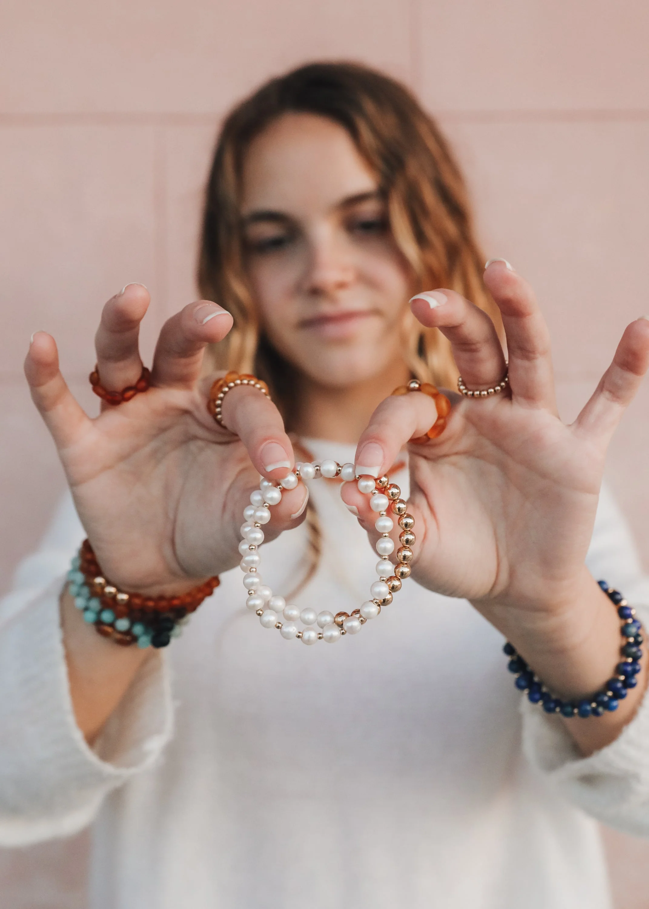 Pearl : 14k Gold Filled Sun + Moon || Stretch Bracelets - Image 2