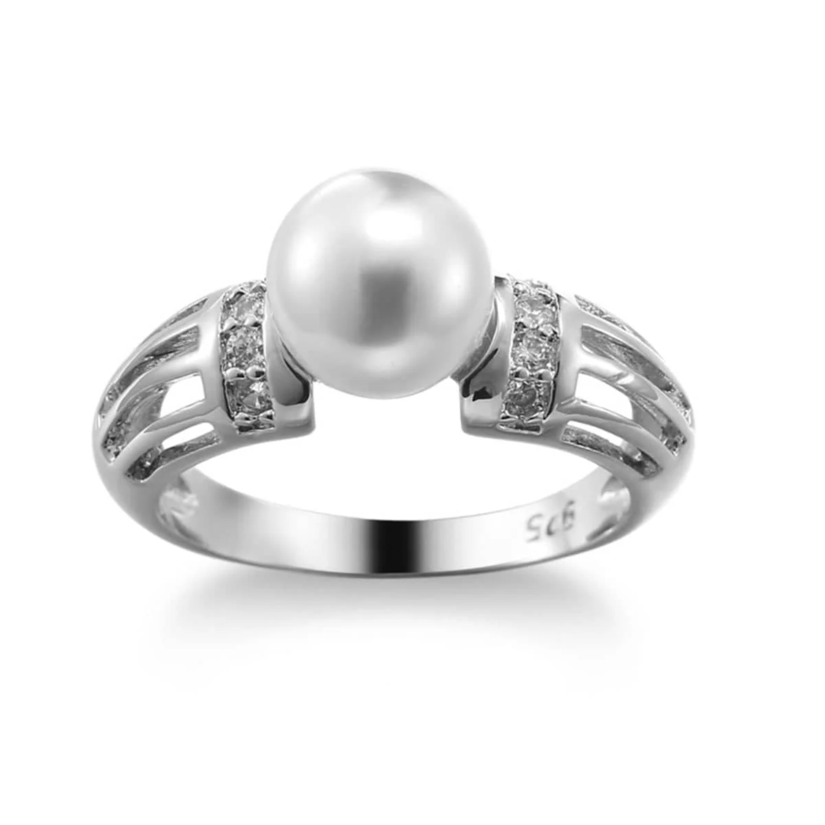 Pearl & Cubic Zirconia Silvertone Ring - Image 6