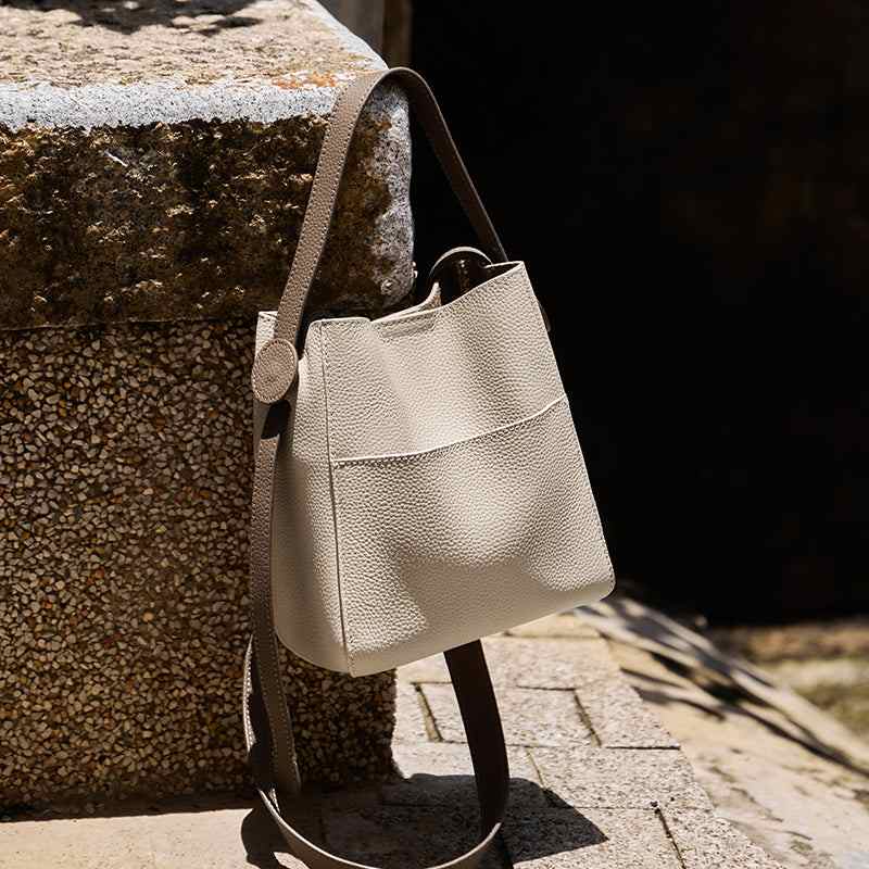 Pebbled Leather Bucket Bag - Image 7
