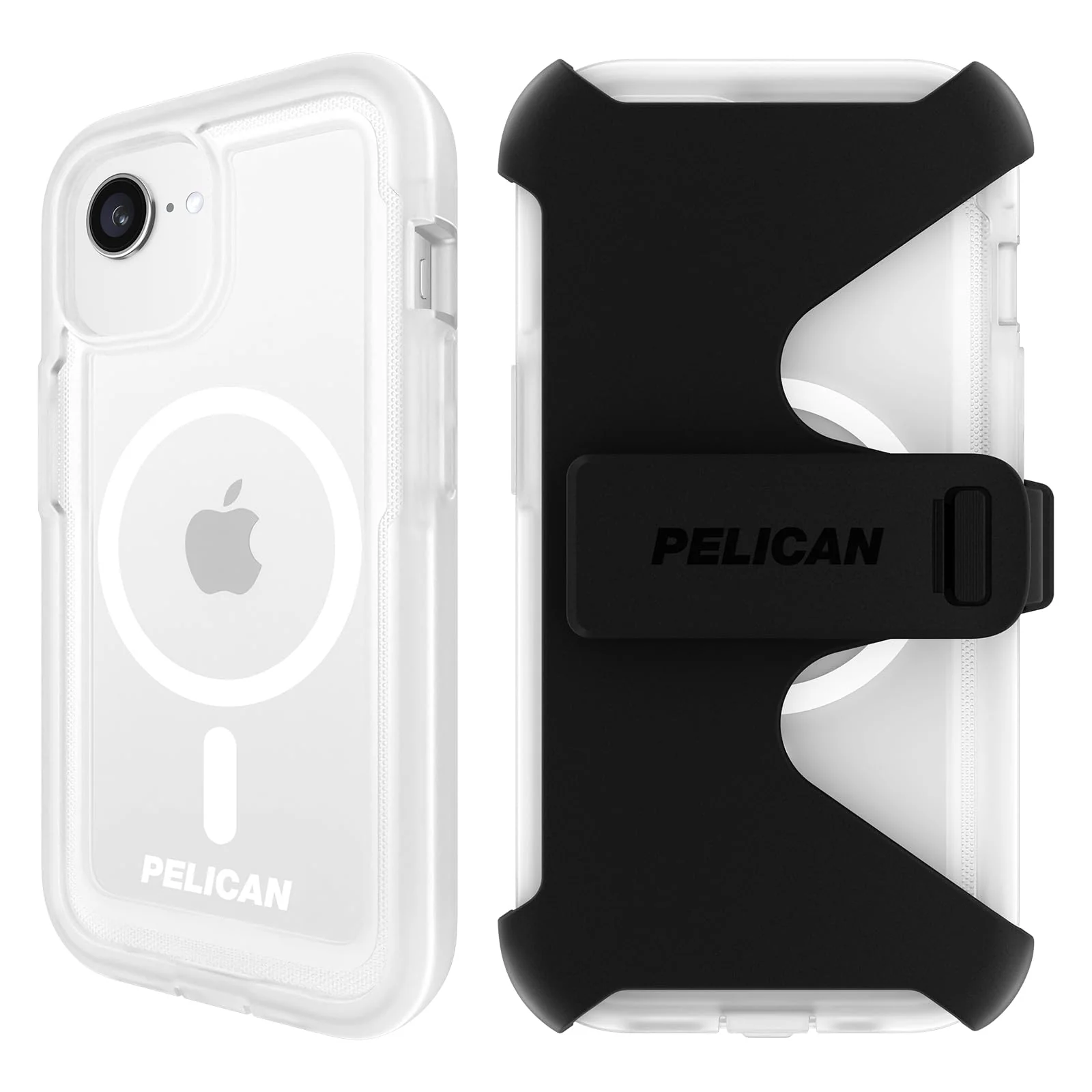 Pelican Voyager iPhone 16e (2025) / 15/14 / 13 Phone Case [Compatible with MagSafe] with 18ft Military-Grade Drop Protection - Heavy Duty Cover with Belt Clip Holster for iPhone 16e (2025) - Clear