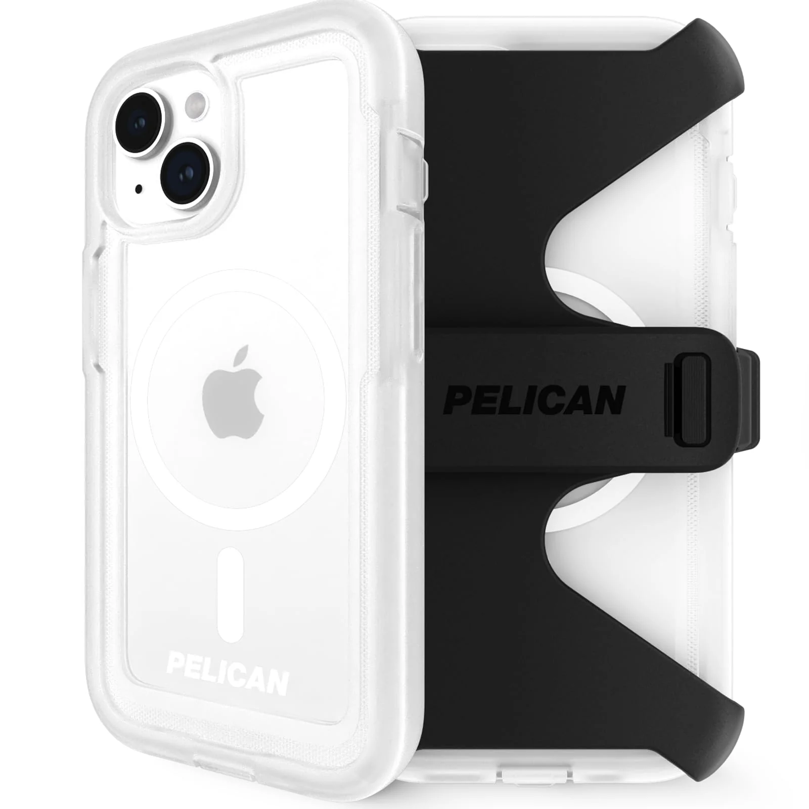 Pelican Voyager Series - iPhone 15 Case 6.1" [Compatible with MagSafe] [Anti-Yellow] Magnetic Charging Phone Case with Belt Clip Holster Kickstand [18ft Military Grade Drop Protection] - Clear