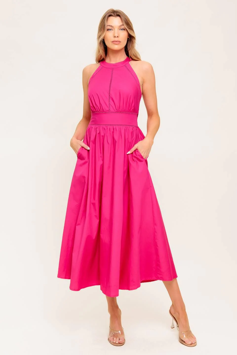 Peony Touch Fuchsia Woven Midi Dress - Image 6