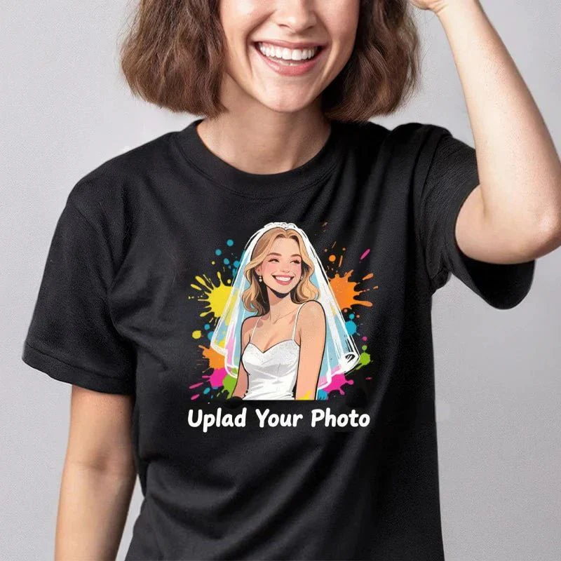 Personalized Photo T-Shirt Custom Design 230g Cotton Short Sleeve Photo Upload Wedding Men & Women All Sizes - (Must upload the image) - Image 89