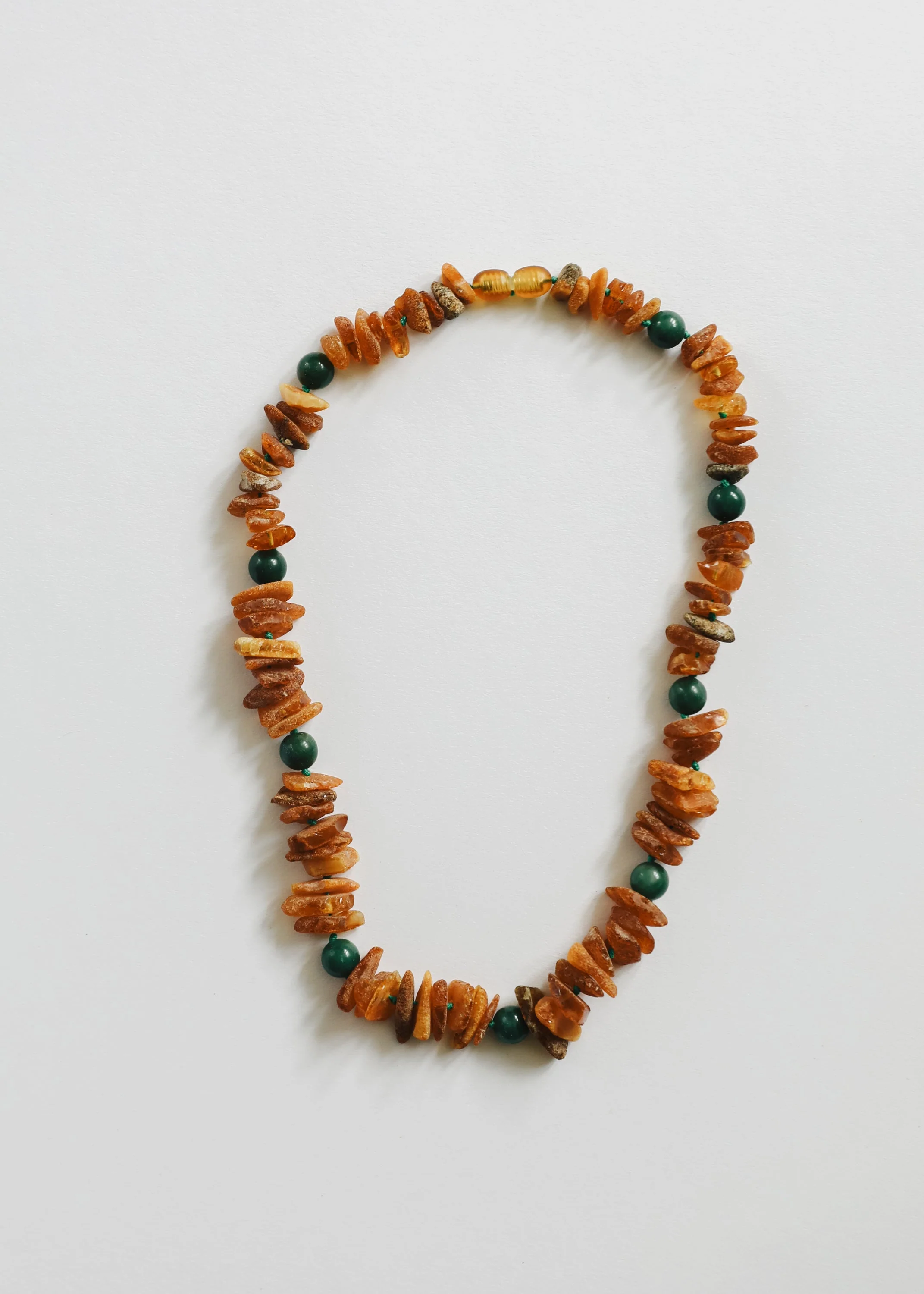 Pet Necklace: Raw Baltic Amber + Natural Green Jade