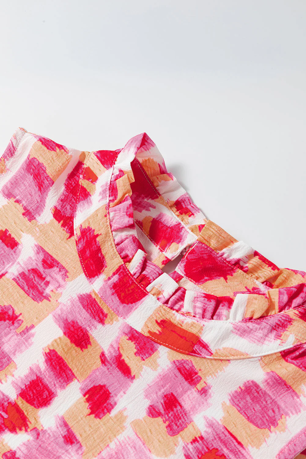 Pink Abstract Print Frilly Neck Sleeveless Mini Dress - Image 3