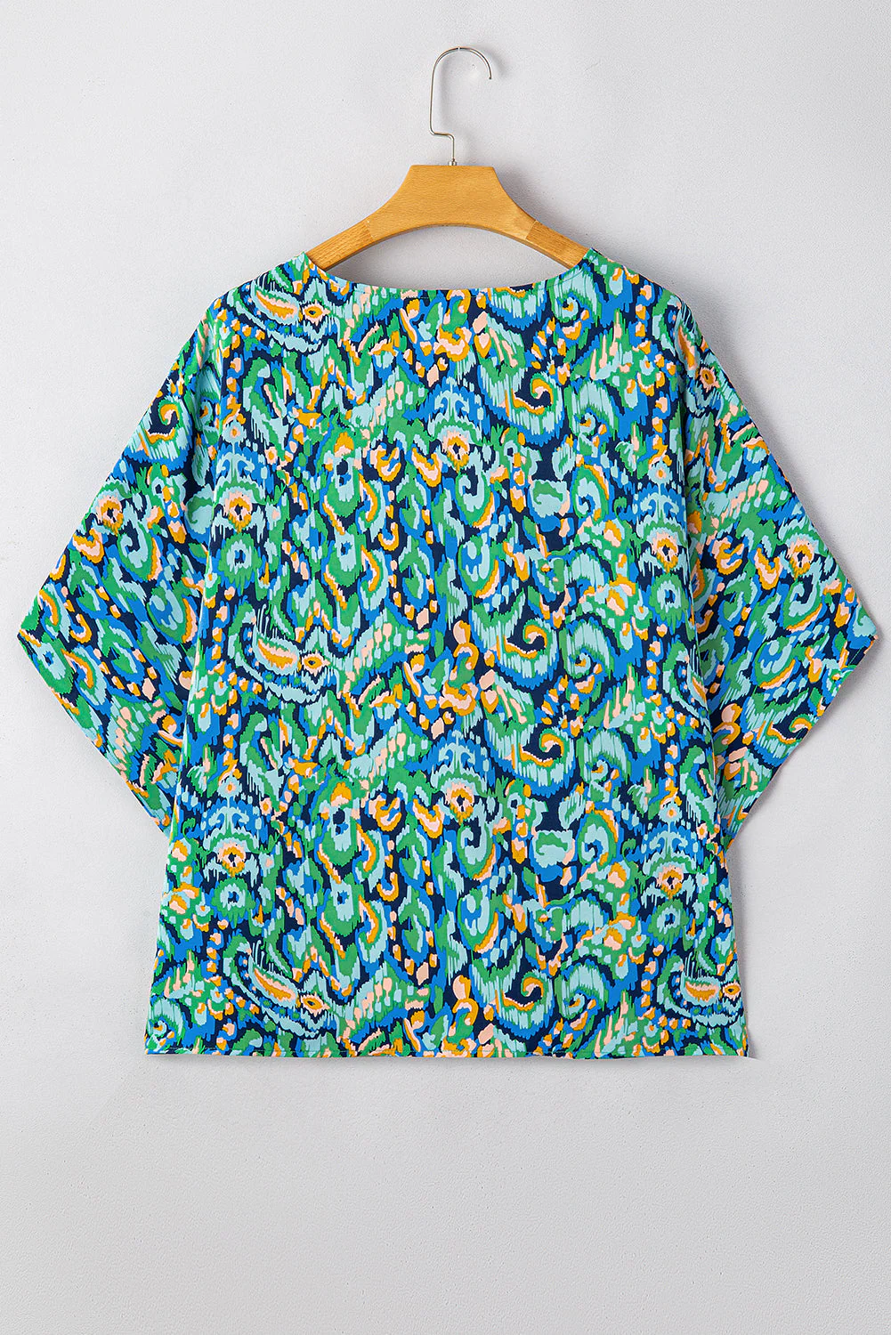 Pink Abstract Print V Neck Half Sleeve Loose Fit Tunic Blouse - Image 14