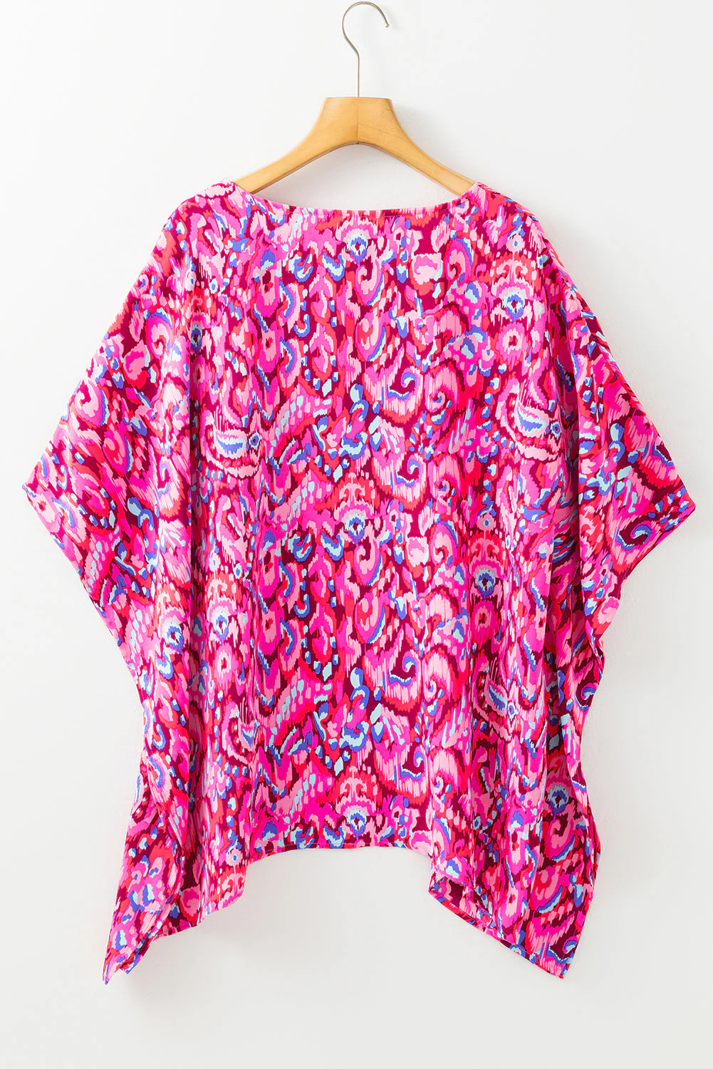 Pink Abstract Print V Neck Half Sleeve Loose Fit Tunic Blouse - Image 4