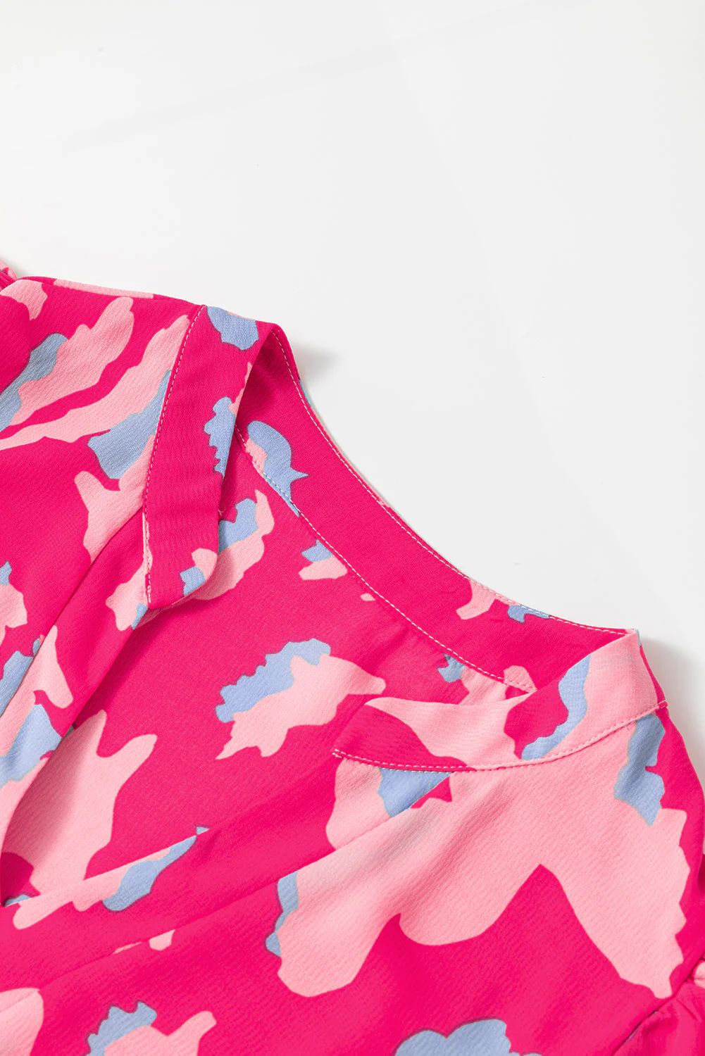Pink Abstract Print V Neck Smocked Sleeve Mini Dress - Image 5