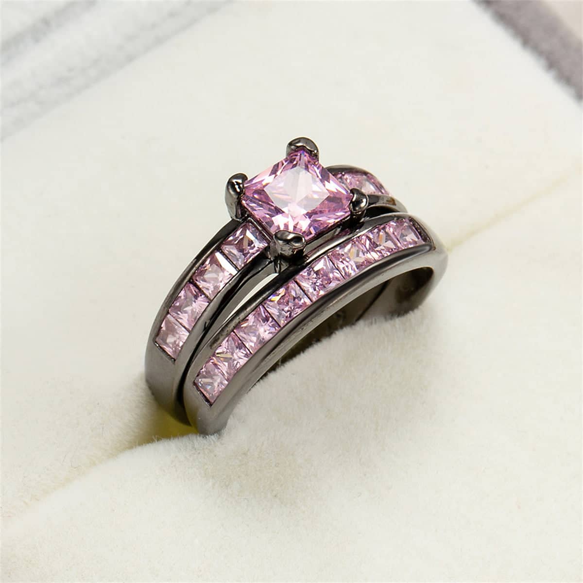 Pink Crystal & Black Stacking Ring Set - Image 4