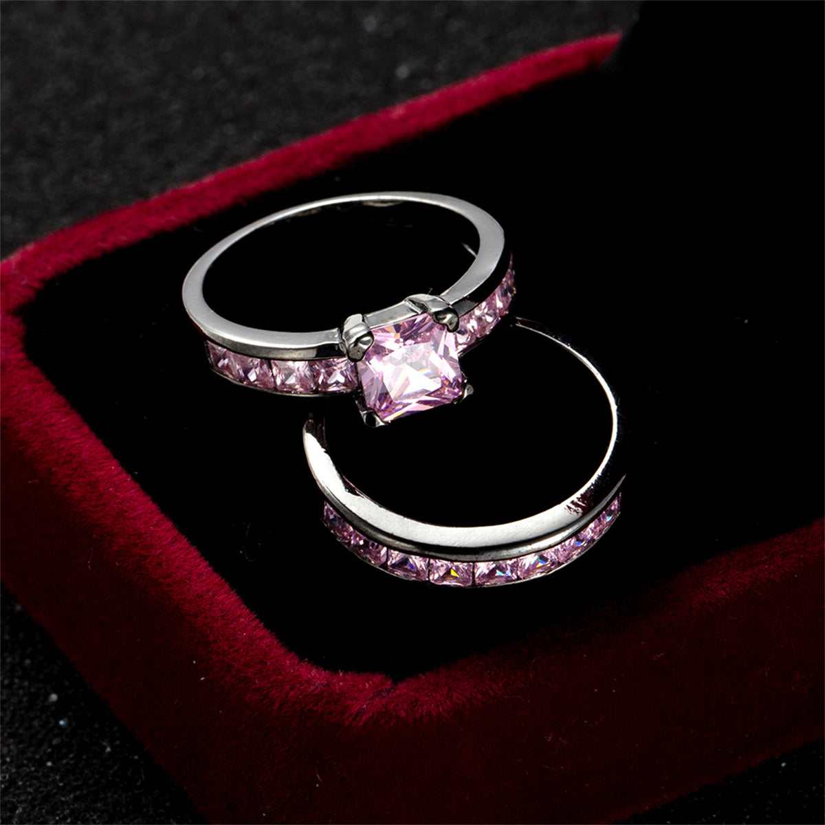 Pink Crystal & Black Stacking Ring Set - Image 8