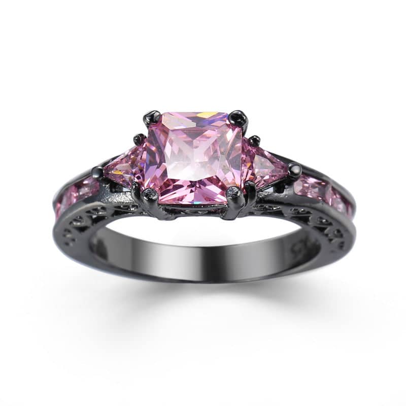 Pink Crystal & Black-Tone Prong-Set Ring - Image 4