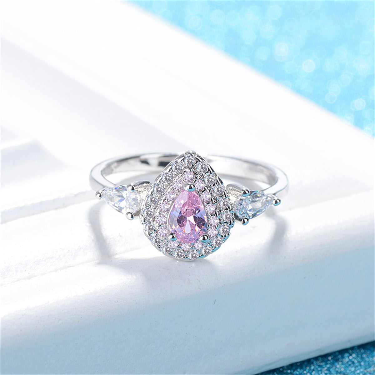 Pink Crystal & Cubic Zirconia Pear-Cut Ring - Image 5